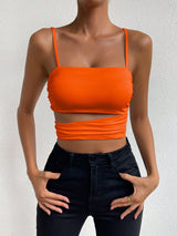 Allurite Women Solid Cutout Ruched Hem Slim Fit Camisole Tank Top