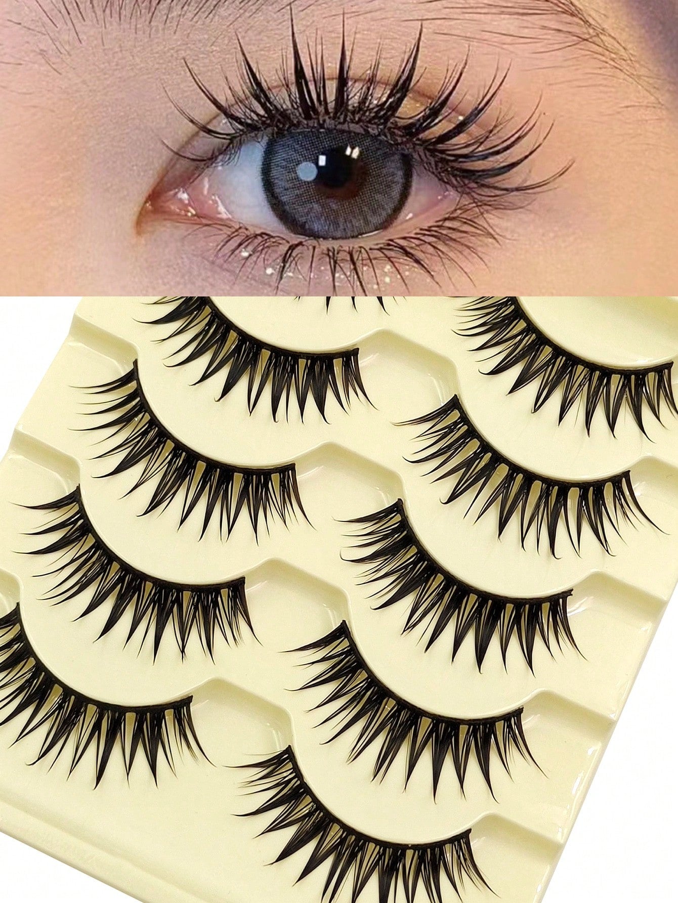 Asiteo 5 Pairs Anime Spiked False Eyelashes - Natural Thin Fake Lashes