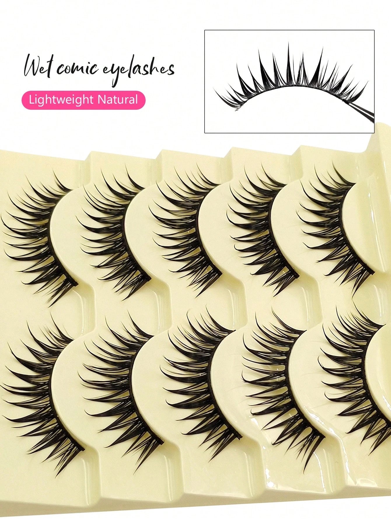 Asiteo 5 Pairs Anime Spiked False Eyelashes - Natural Thin Fake Lashes