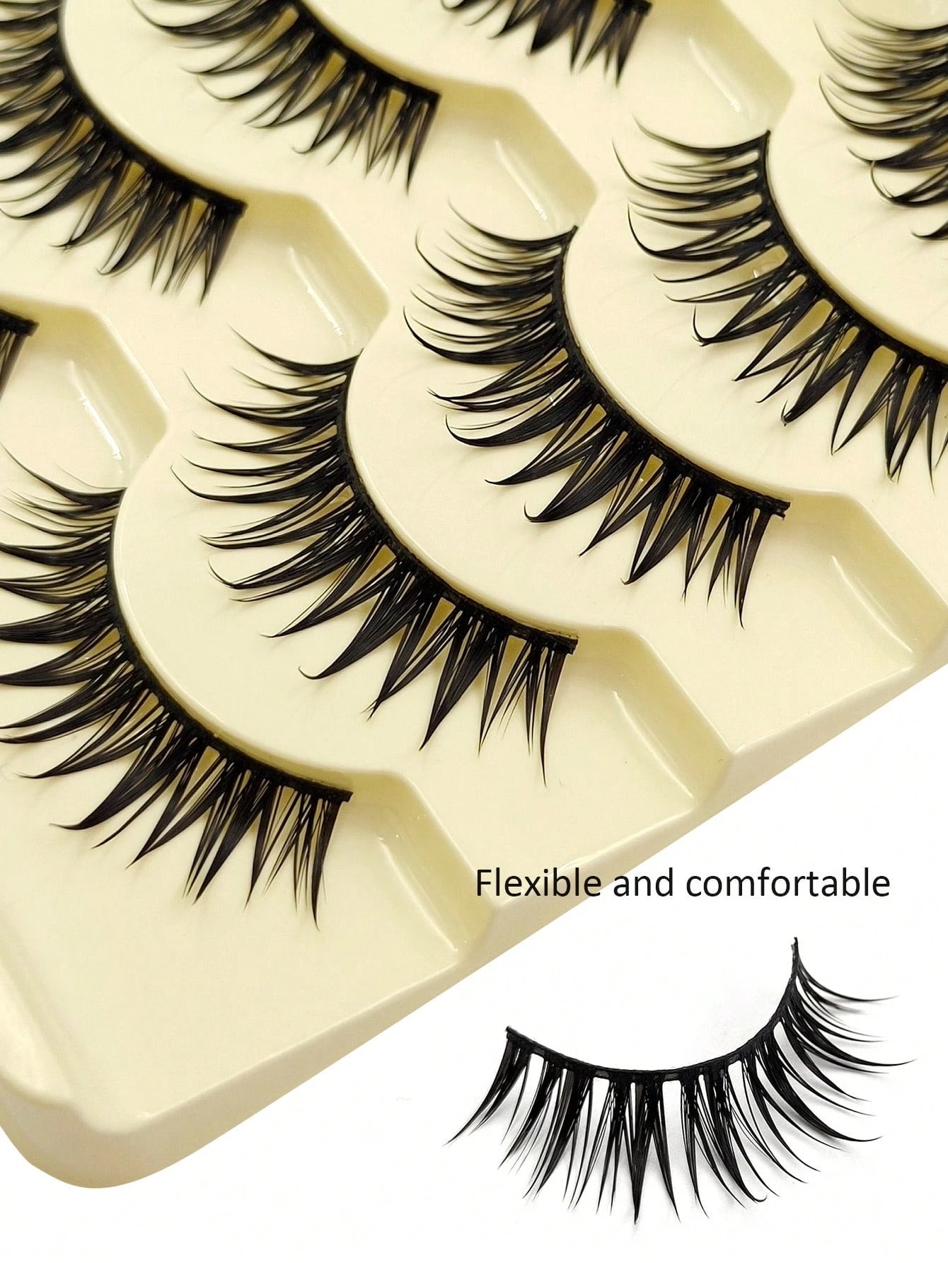 Asiteo 5 Pairs Anime Spiked False Eyelashes - Natural Thin Fake Lashes