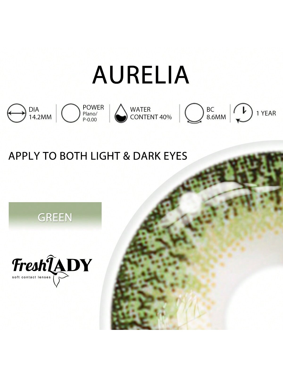 Chrismas Freshlady Aurelia 14.2mm Colored Contact Lenses 1 Year Disposable Green