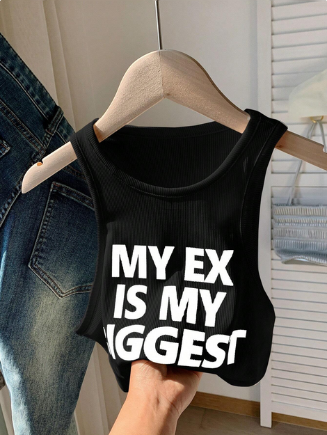 Comfortcana Slogan Printed Casual Tank Top For Summer