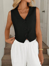 Easowa Black Vest Thin Jacket, Women Office Wear Blouse