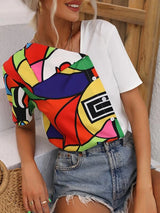 Geo Print Button Front Blouse