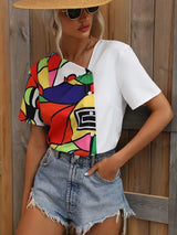 Geo Print Button Front Blouse