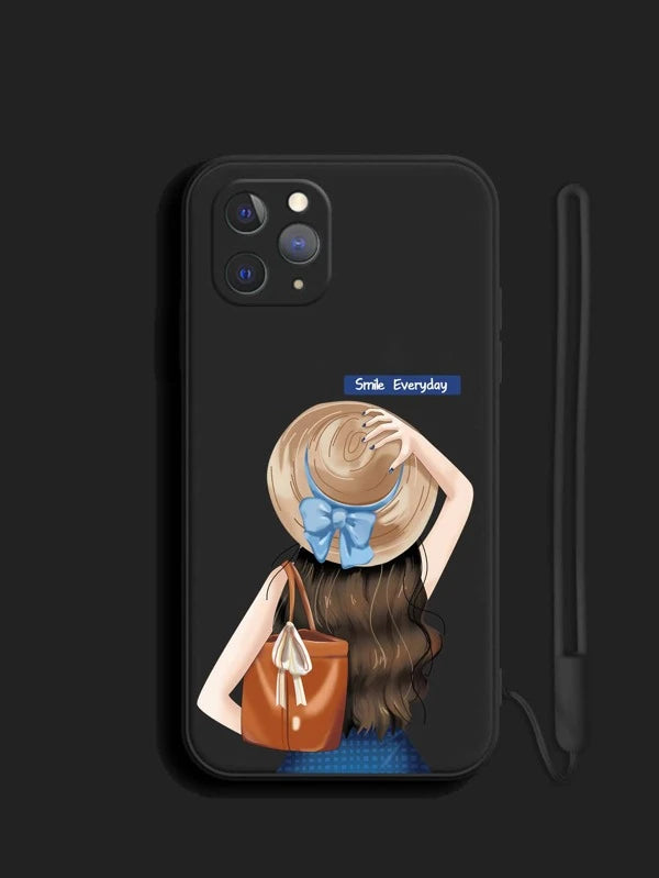 Girl Painted Phone Case With Lanyard
