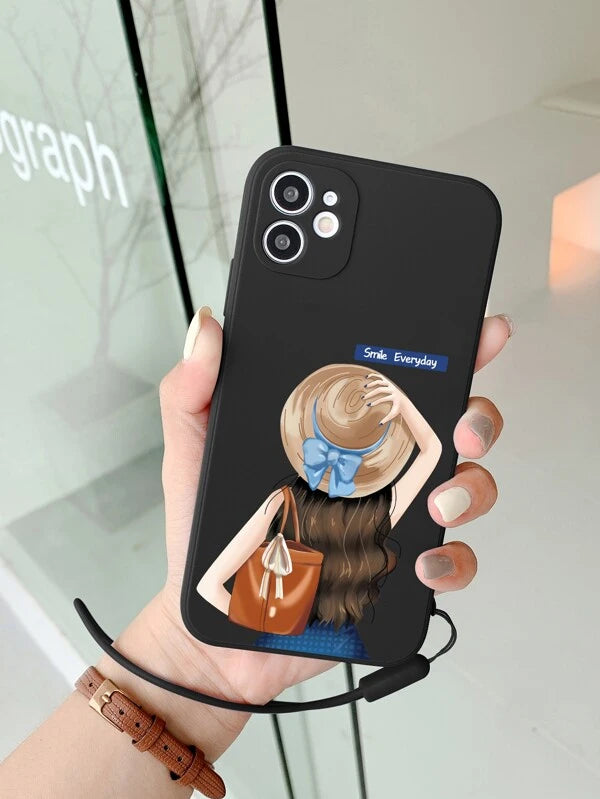 Girl Painted Phone Case With Lanyard