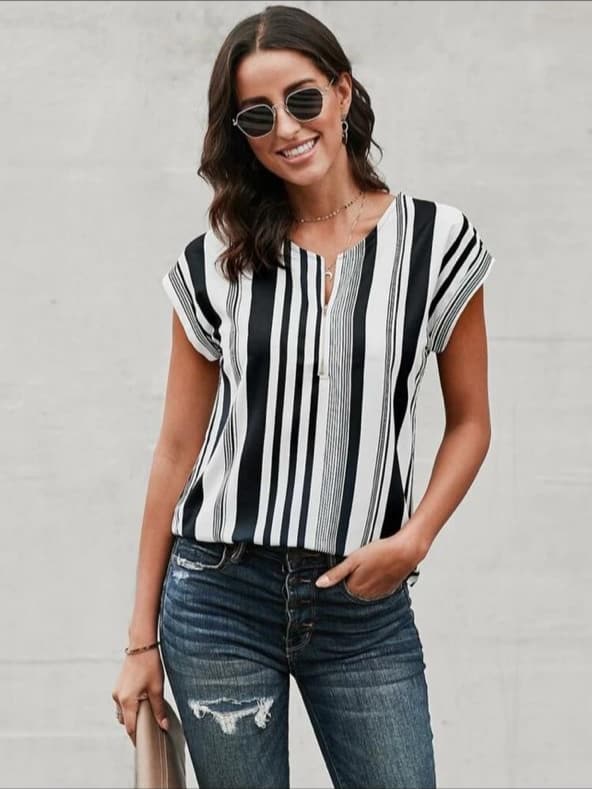 Contrast Striped Zip Half Top