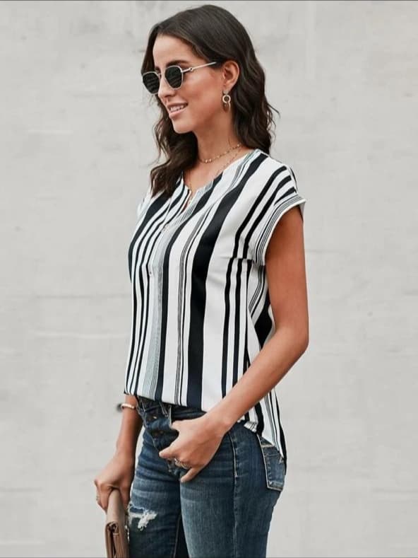 Contrast Striped Zip Half Top