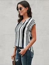 Contrast Striped Zip Half Top