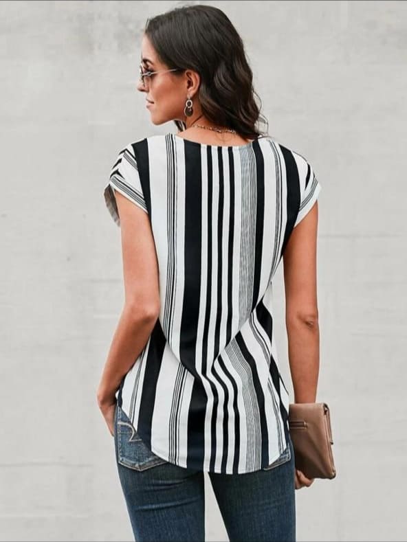 Contrast Striped Zip Half Top
