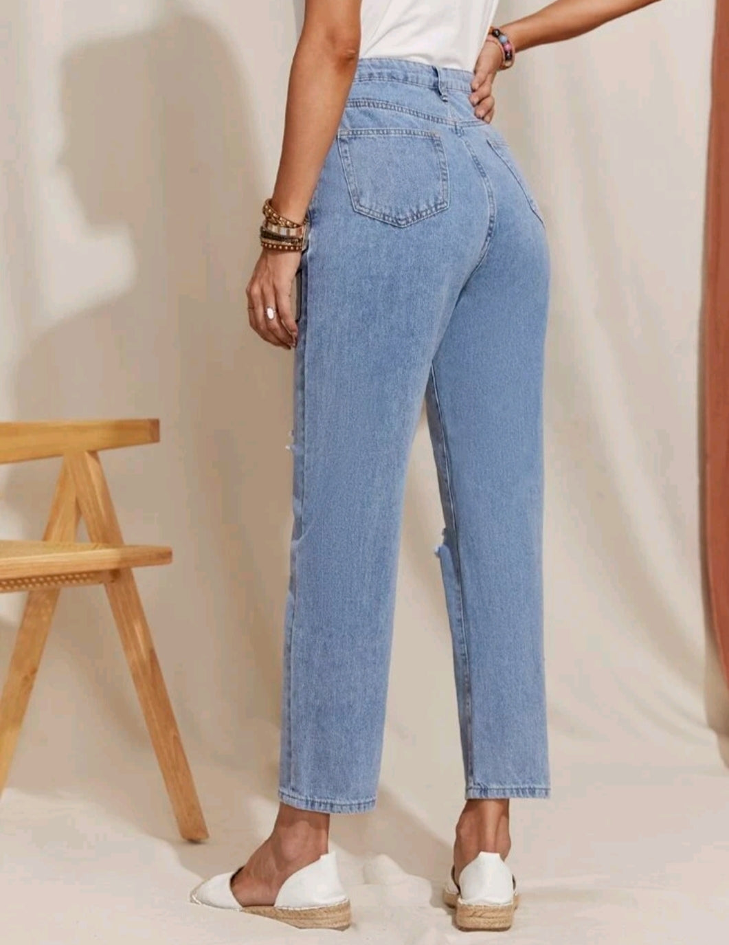 High Waist Patched Detail Straight Leg Jeans