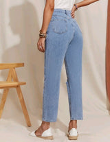 High Waist Patched Detail Straight Leg Jeans