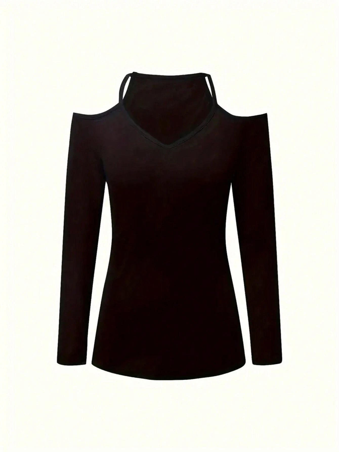 INAWLY Ladies' Solid Color Open Shoulder Long Sleeve Casual T-Shirt