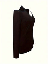 INAWLY Ladies' Solid Color Open Shoulder Long Sleeve Casual T-Shirt