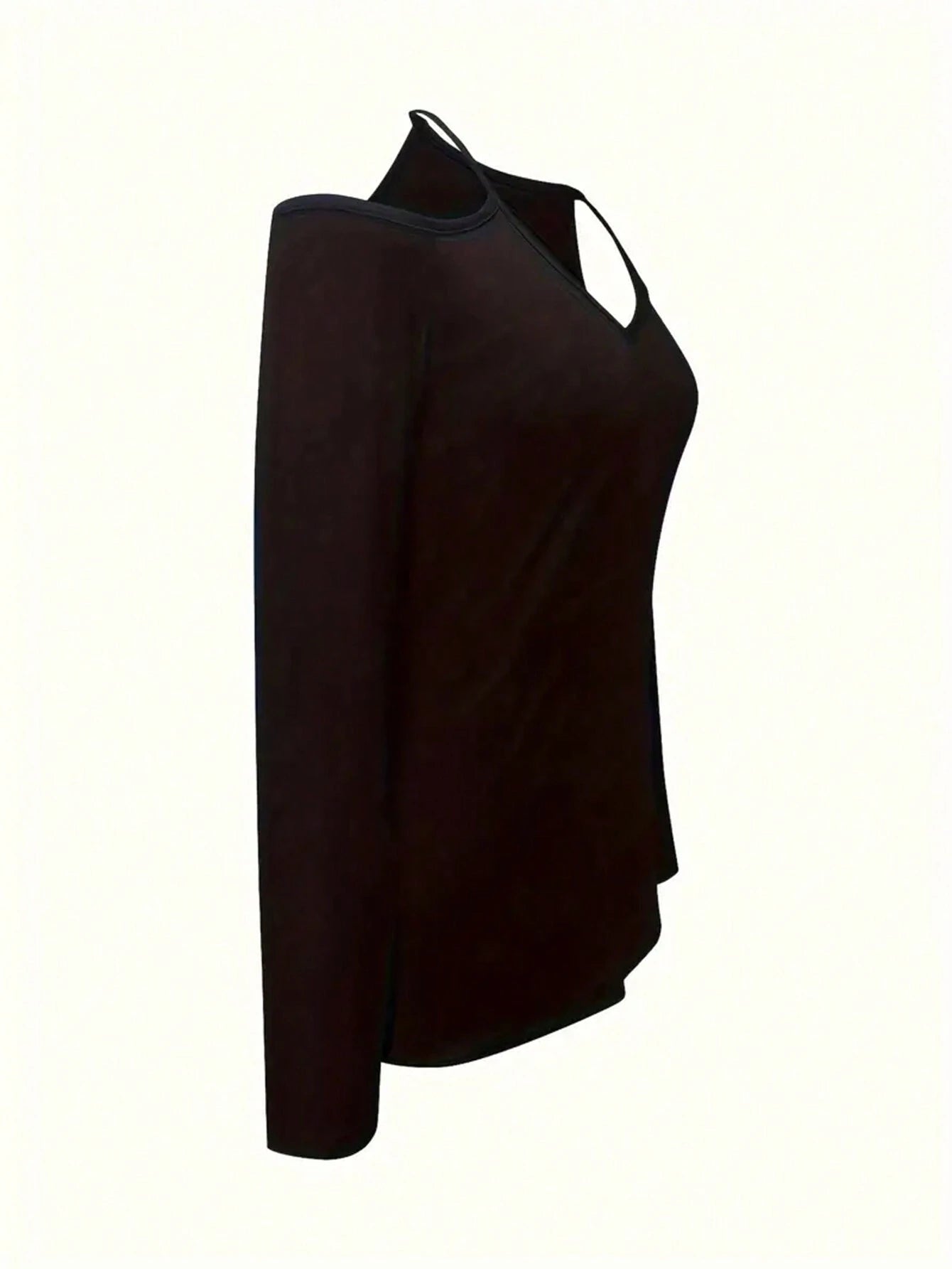 INAWLY Ladies' Solid Color Open Shoulder Long Sleeve Casual T-Shirt