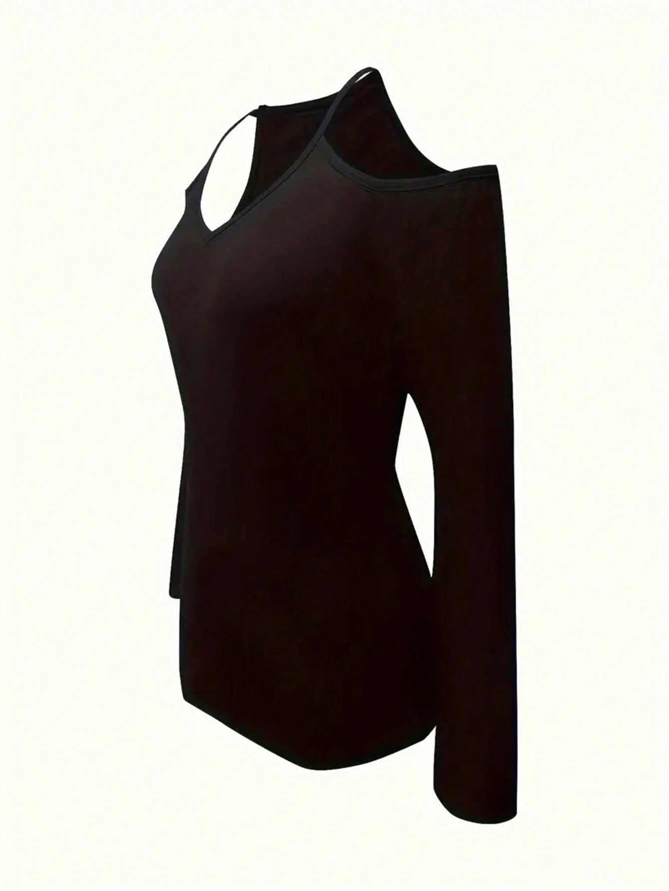 INAWLY Ladies' Solid Color Open Shoulder Long Sleeve Casual T-Shirt
