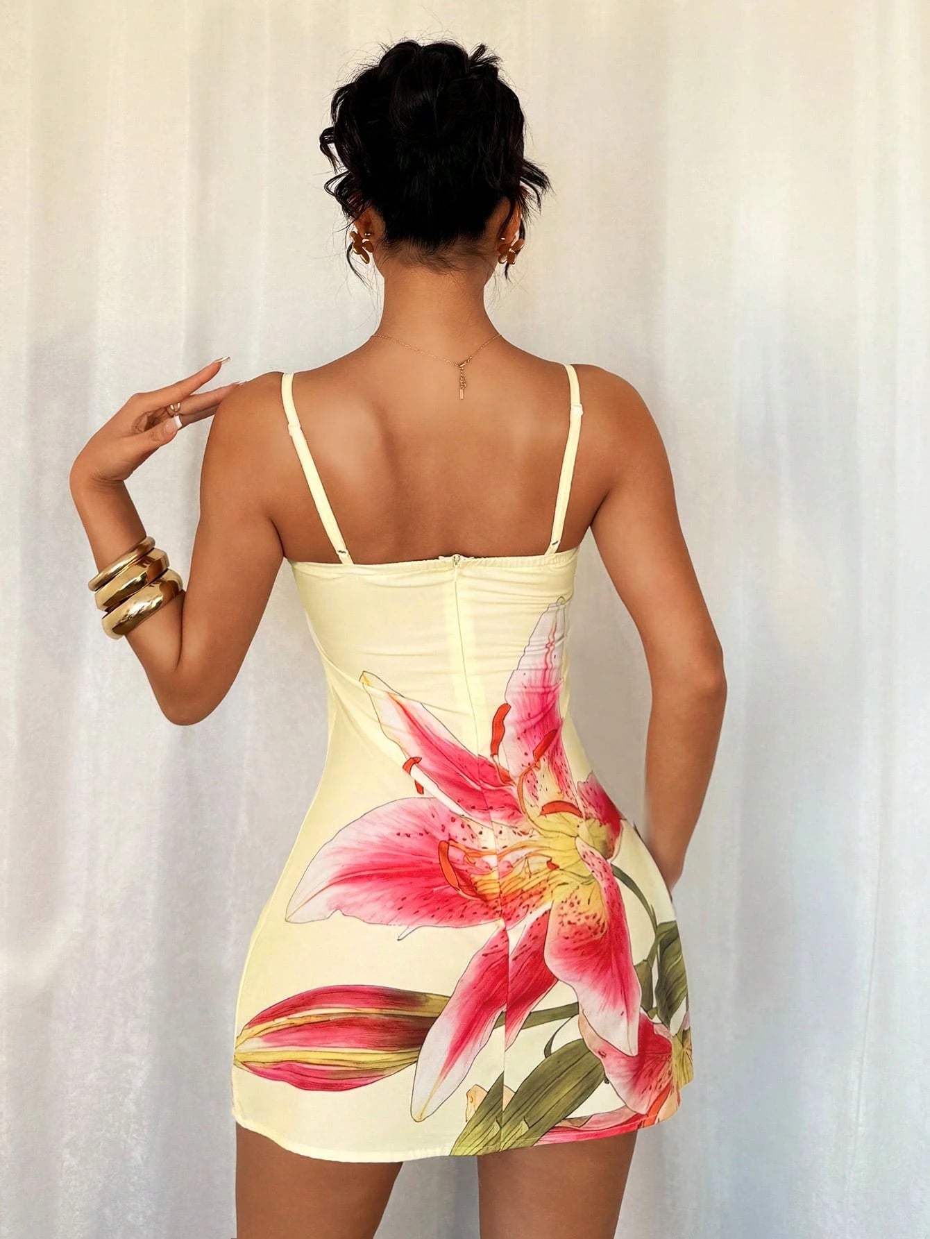 INAWLY Women Floral Print Fitted Cami Mini Dress For Vacation