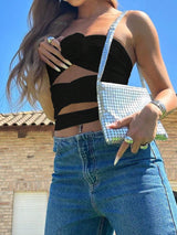 INAWLY Women Solid Color Strapless Hollow Out Cropped Fitted Top