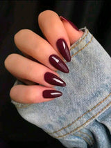 Instantly Upgrade Your Manicure! 24pcs Almond-Shaped Burgundy Nail Stickers