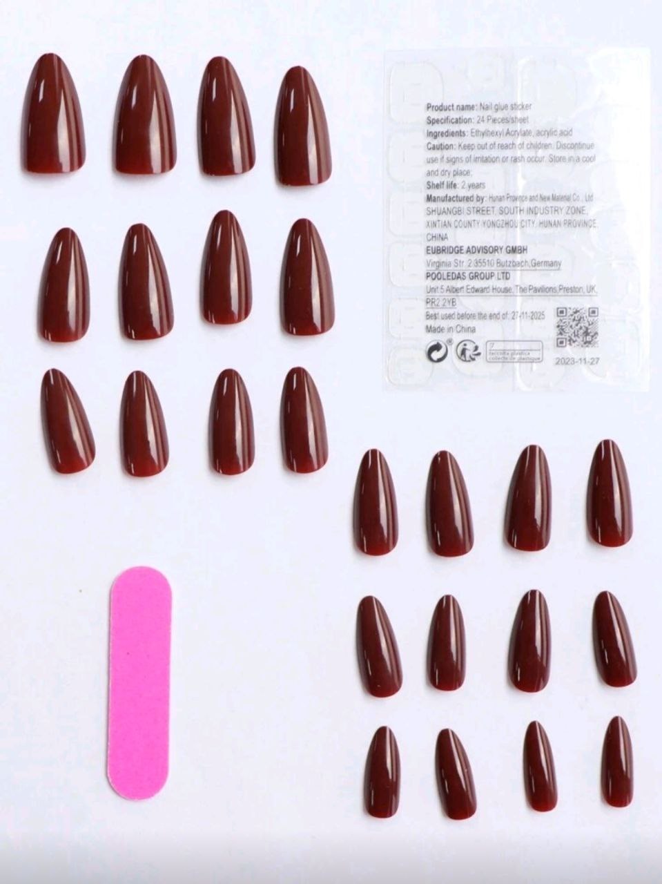Instantly Upgrade Your Manicure! 24pcs Almond-Shaped Burgundy Nail Stickers