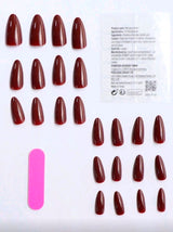 Instantly Upgrade Your Manicure! 24pcs Almond-Shaped Burgundy Nail Stickers