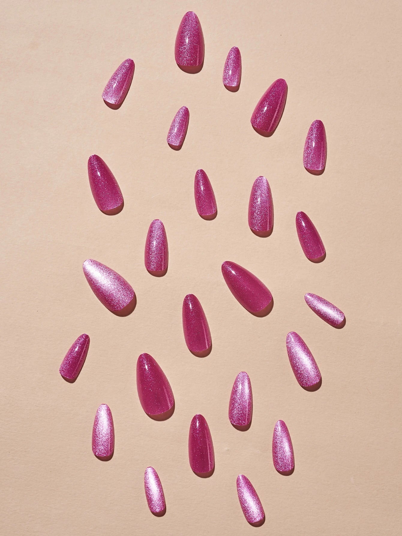 Instantly Upgrade Your Look With 24pcs Long Almond Pink Cat Eye Glitter Fake Nail