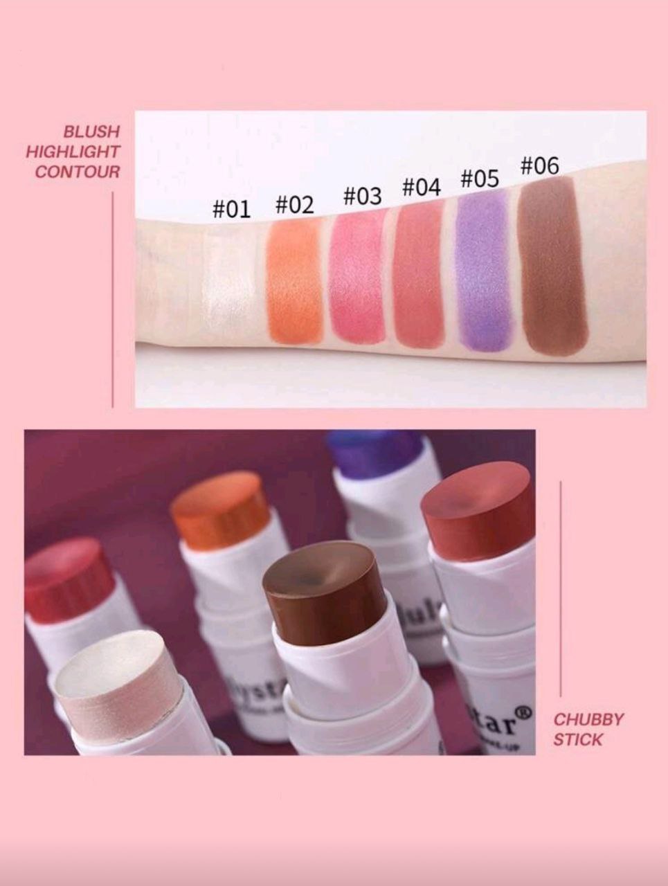 Julystar Professional Makeup Blush Stick, Long-wearing Highly Pigmented Cream Blus