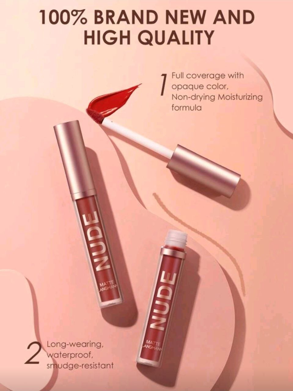 LANGMANNI 2Pcs Lipgloss+Lipliner Long-Lasting Waterproof Liquid Lipstick Makeup Set(#01)