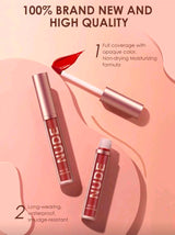 LANGMANNI 2Pcs Lipgloss+Lipliner Long-Lasting Waterproof Liquid Lipstick Makeup Set(#01)