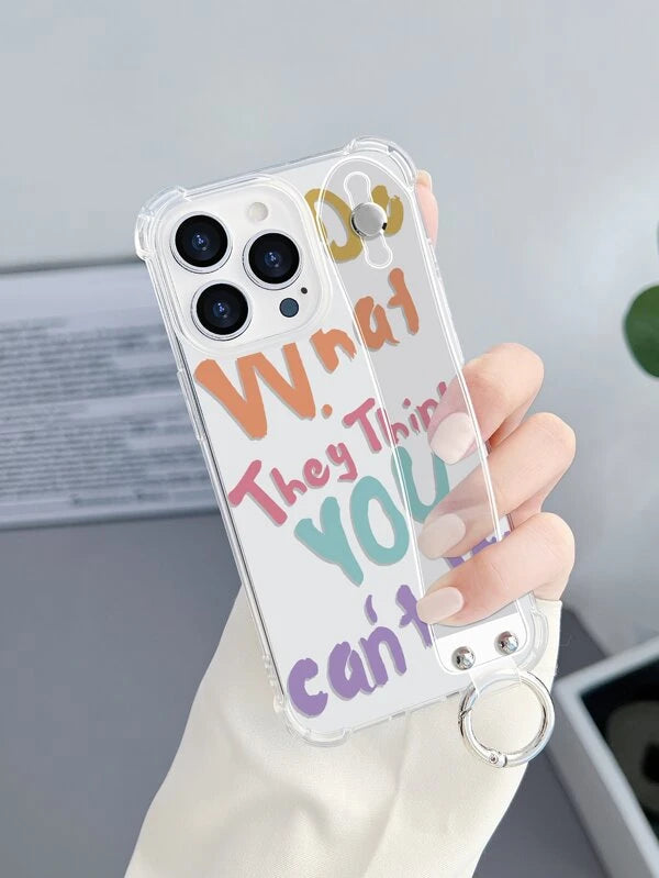 Letter Graphic Clear Phone Case With Push Pull Hand Holder