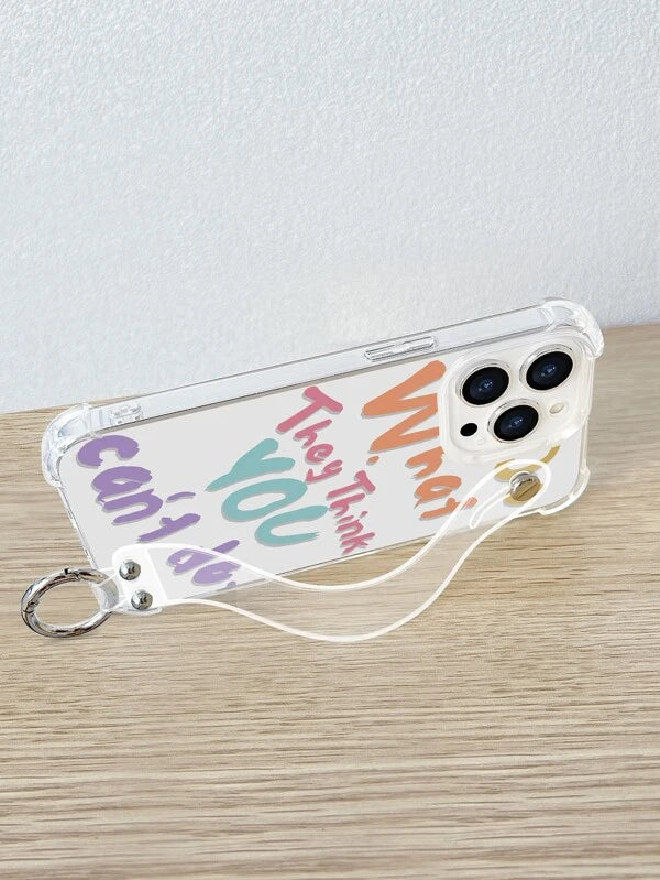 Letter Graphic Clear Phone Case With Push Pull Hand Holder