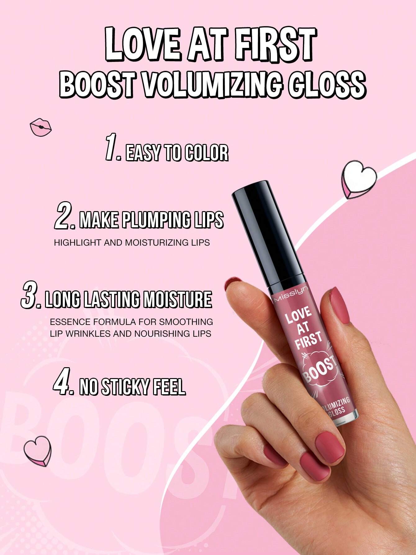 MissIyn Love At First Boost Volumizing Gloss, Moisturizing Water Gloss Lip Gloss, Long-Lasting Moisturizing Sweet Lip Glazen Non Sticky Lip Gloss