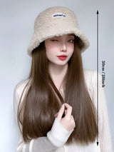 Autumn And Winter New Hat With Attached Long Straight Hair And Synthetic Wig Cap Integrated For Women Fisherman Hat With Imitation Wool Suitable For Daily Wear