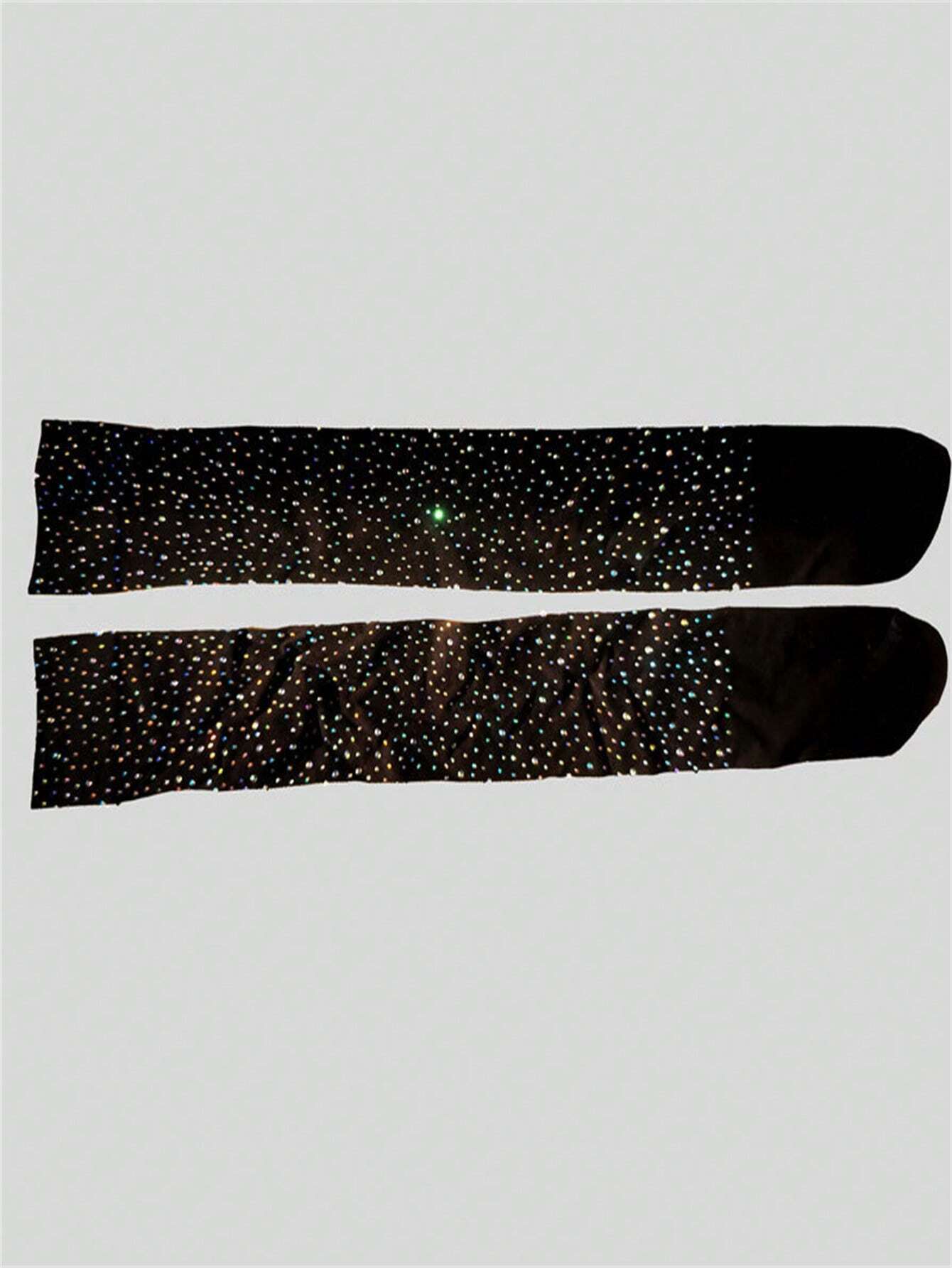 Oversized Black Embellished Knee-High Socks With Shiny Rhinestones