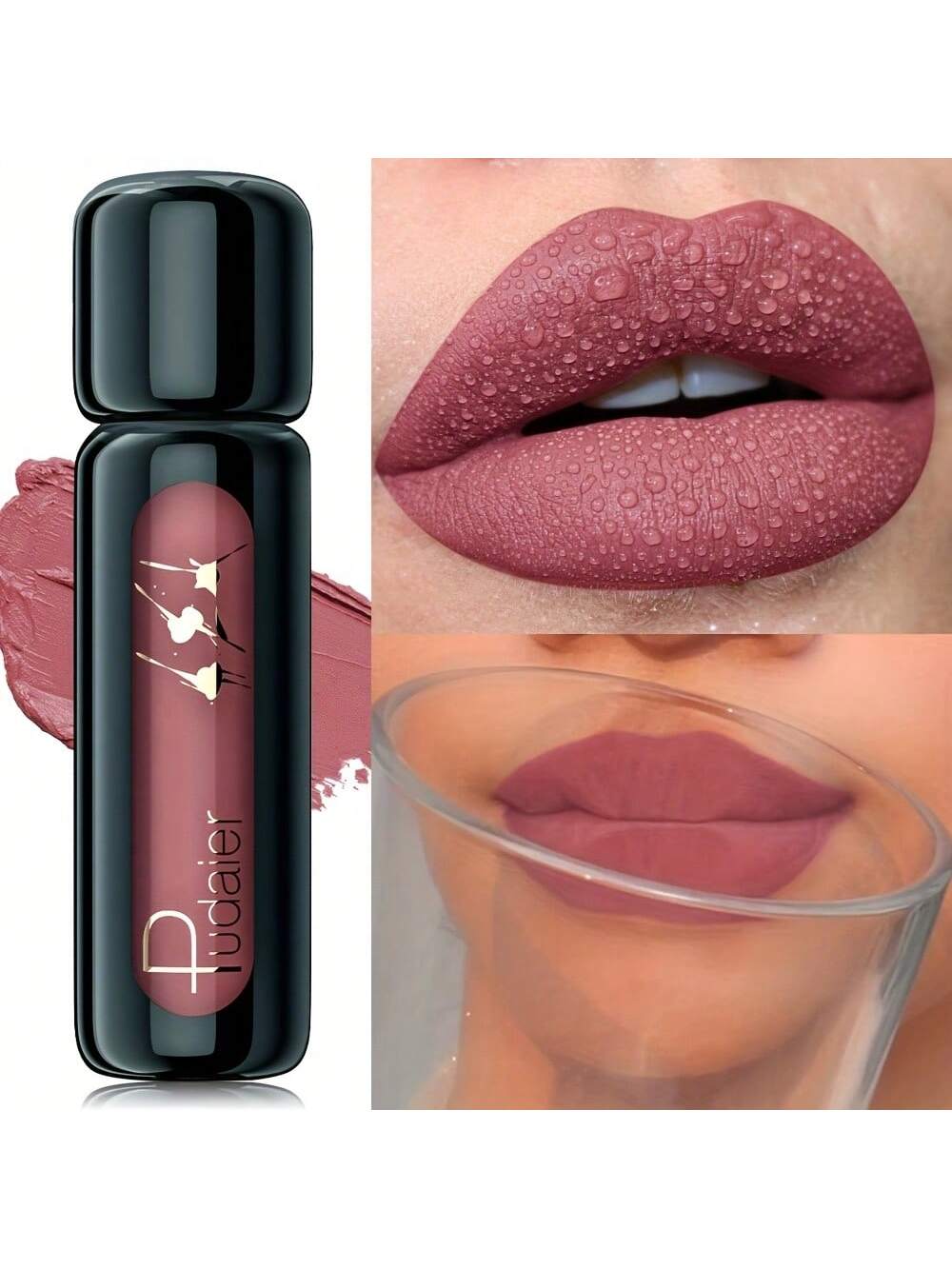 Pudaier Waterproof Lip Mousse Smudge-Proof, Non-Sticky Lip Gloss, Cup-Proof, Long-Lasting, Easy To Apply, Matte Finish Lip Glaze