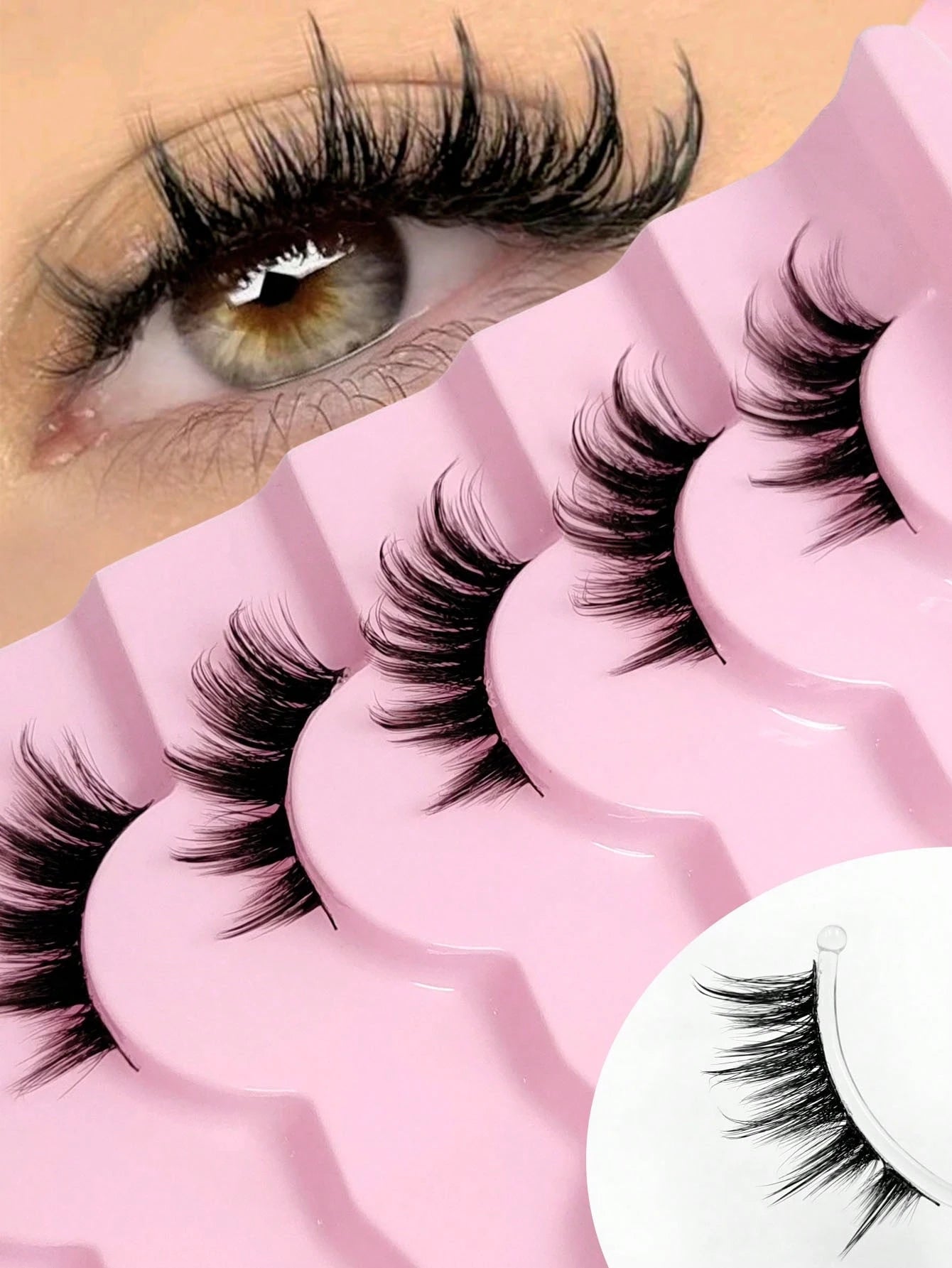 Rikuaild 7 Pairs Natural Look Half-Lash False Eyelashes, Fluffy Soft Cat Eye Style