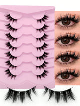 Rikuaild 7 Pairs Natural Look Half-Lash False Eyelashes, Fluffy Soft Cat Eye Style