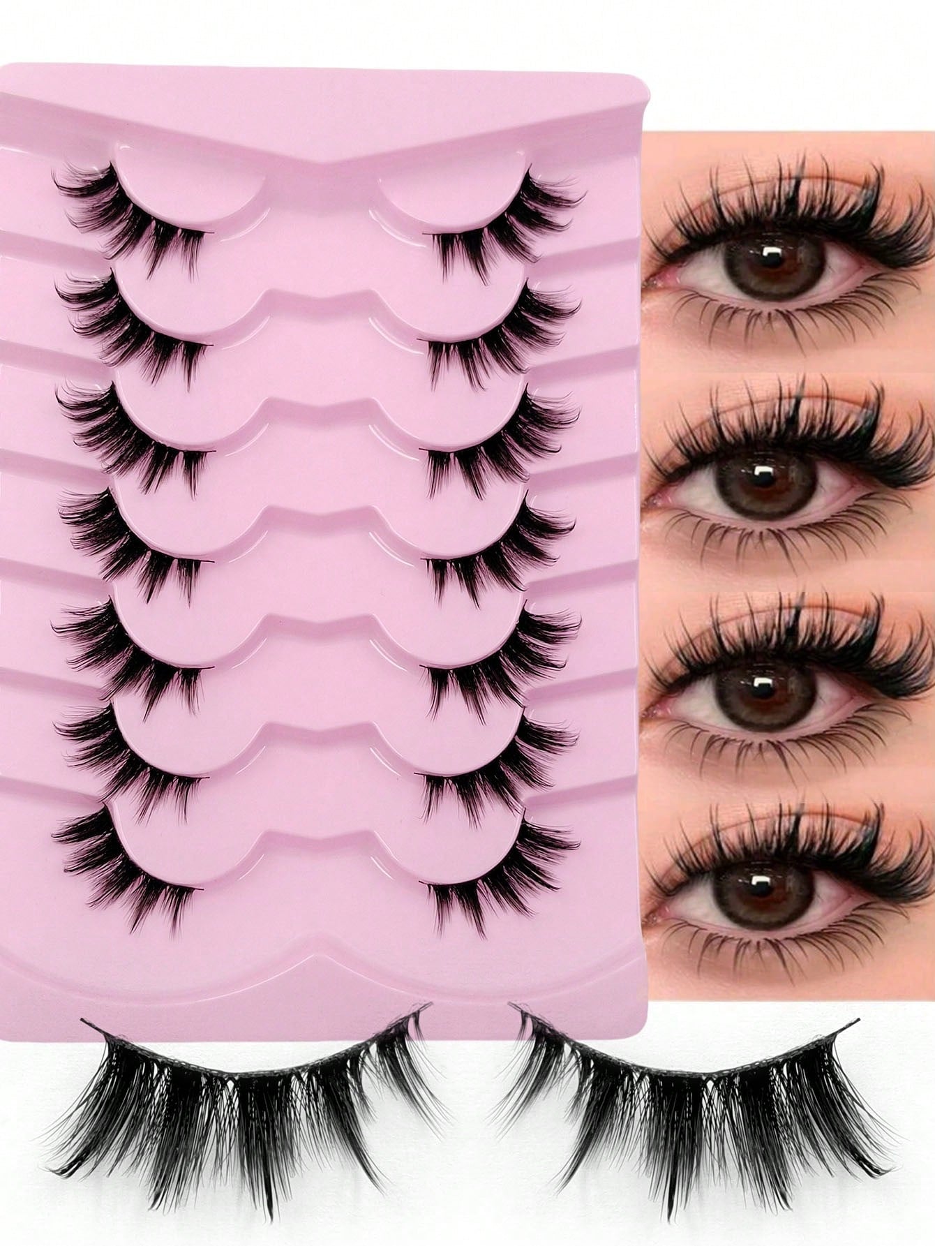 7 Pairs Natural Look Half-Lash False Eyelashes, Fluffy Soft Cat Eye Style