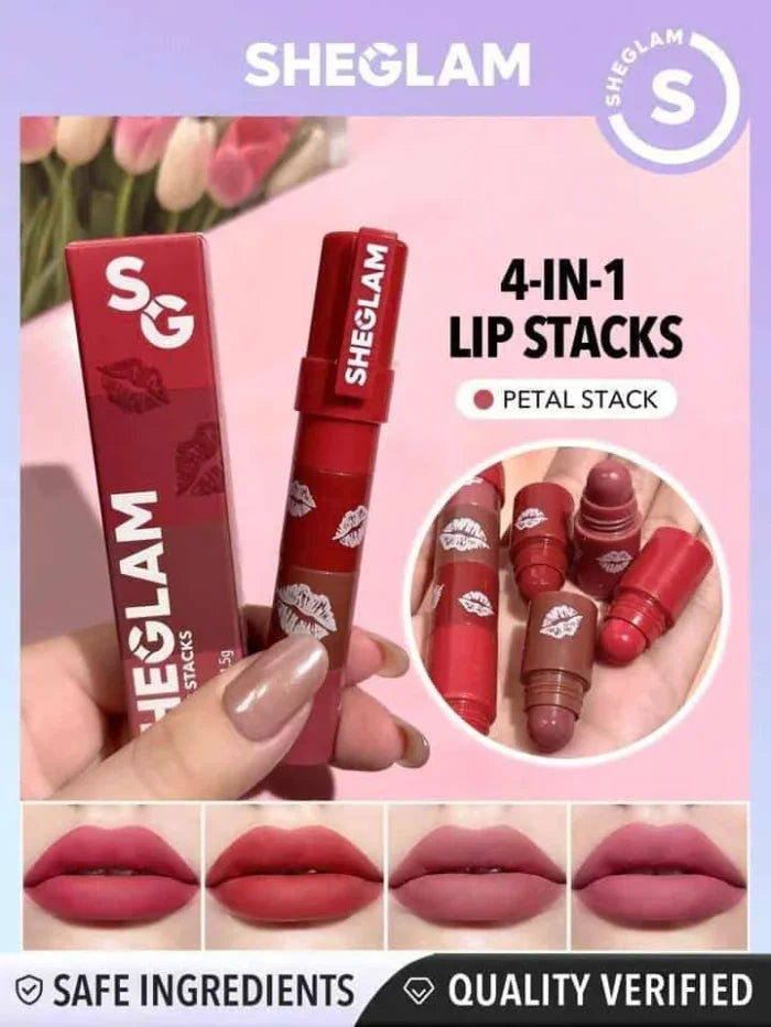 SHEGLAM Mega Lip Stacks-Pink-Petal Stack 4 In 1 Creamy-Matte Petal Stack