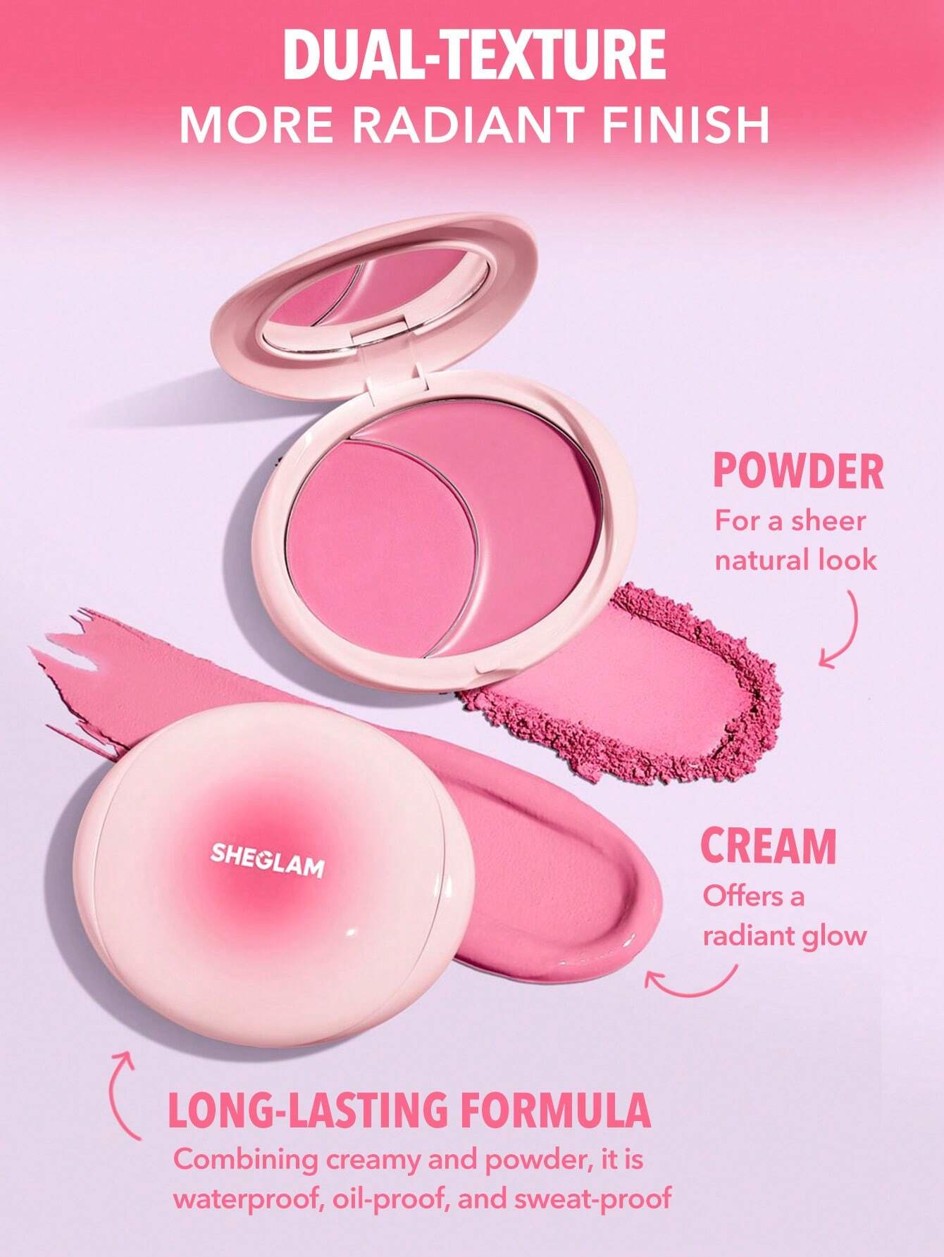 SHEGLAM Cheek 2 Cheek Blush Duo-Cherry Sorbet 5 Shades Cream Powder Blush Double Long Lasting Pigment Dual