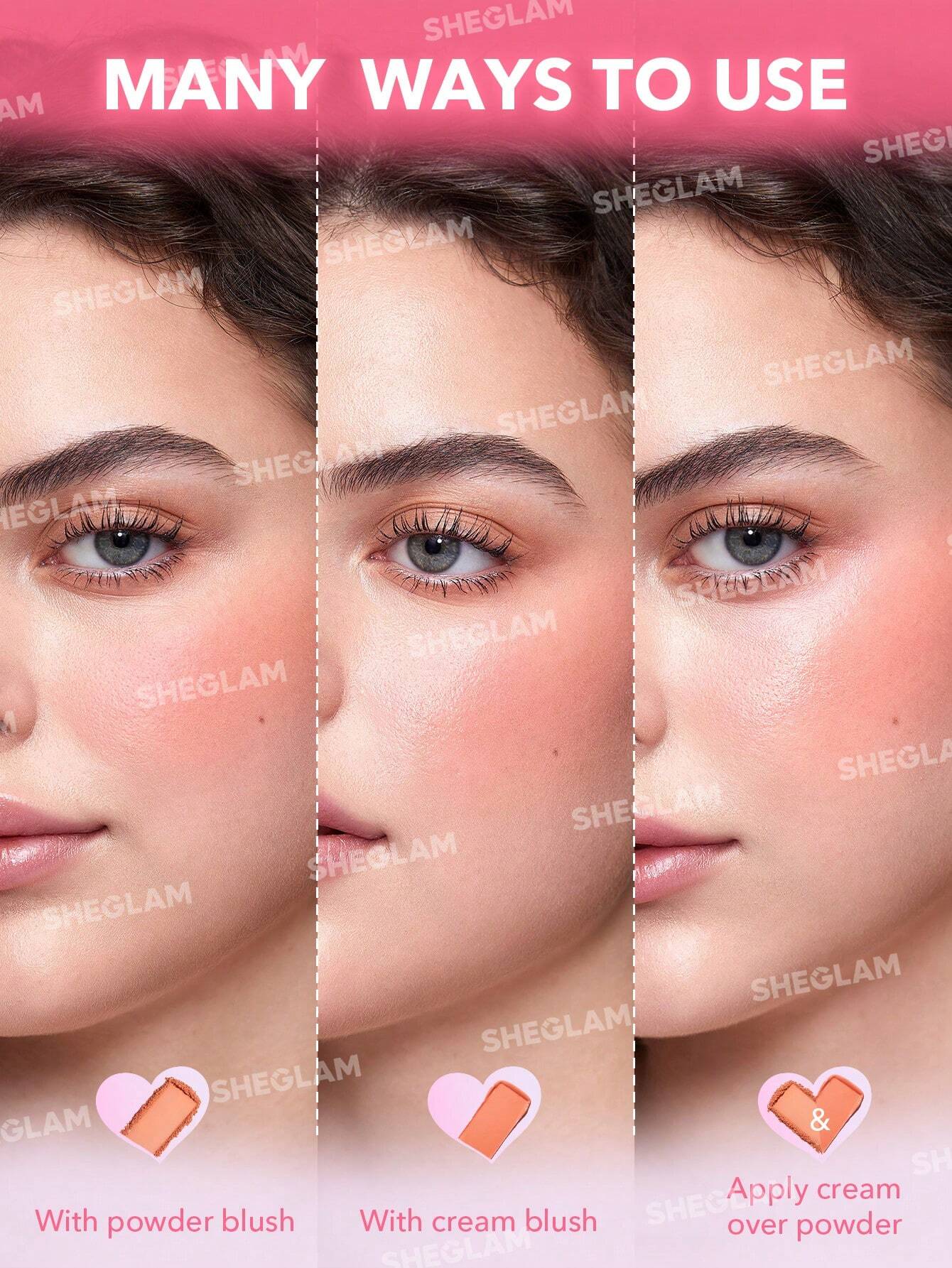 SHEGLAM Cheek 2 Cheek Blush Duo-Cherry Sorbet 5 Shades Cream Powder Blush Double Long Lasting Pigment Dual