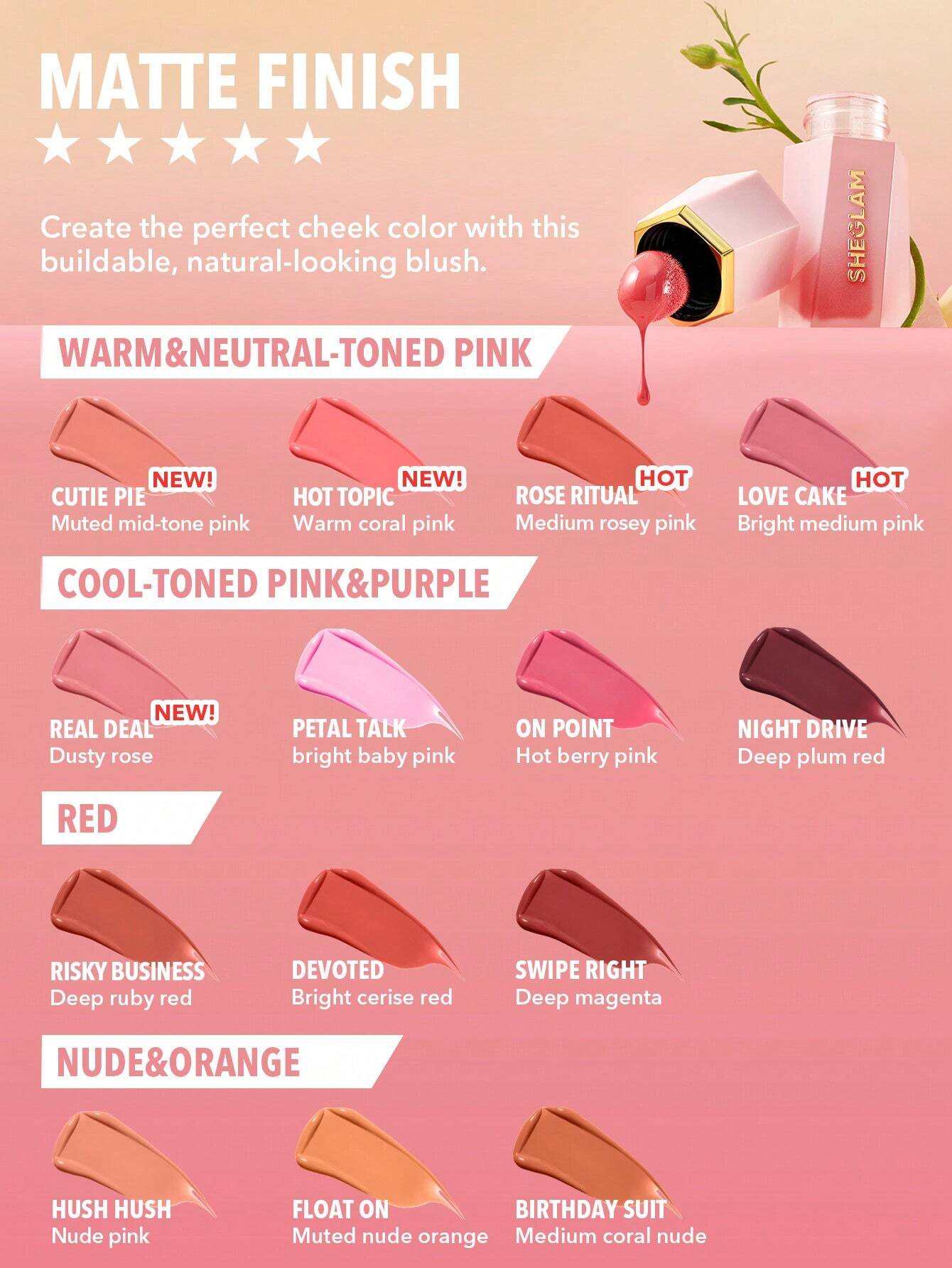 SHEGLAM Color Bloom Liquid Blush-Hot Topic Liquid Blush Liquid Waterproof Long Lasting High Pigment