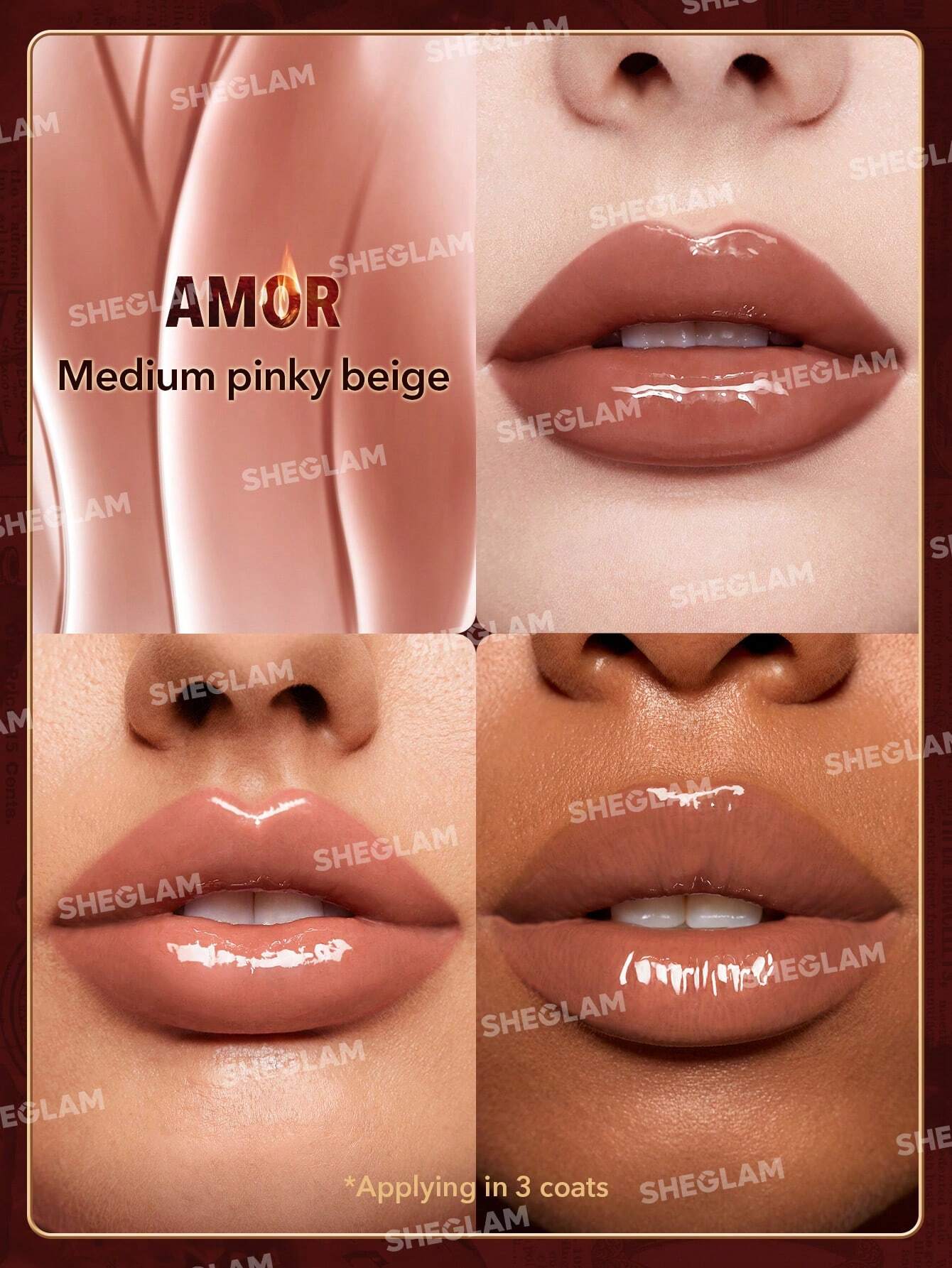 SHEGLAM Ember Rose Immortal Love Nourishing Lip Gloss-Amor Nude Liquid Lipstick High Shine Finish