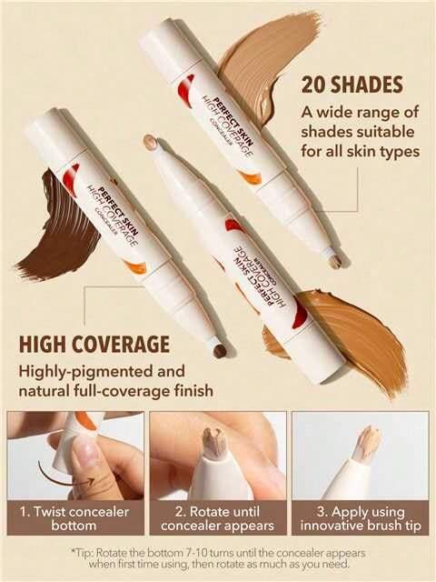 SHEGLAM Perfect Skin High Coverage Concealer-Linen 20 Shades Liquid Concealer Brush Moisturizing Weightless All-Day Hydrate Concealer Makeup