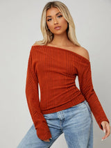 SHEIN Asymmetrical Neck Rib-knit Tee