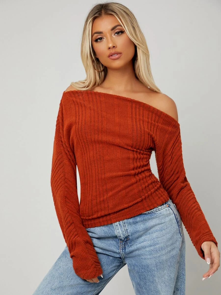 SHEIN Asymmetrical Neck Rib-knit Tee
