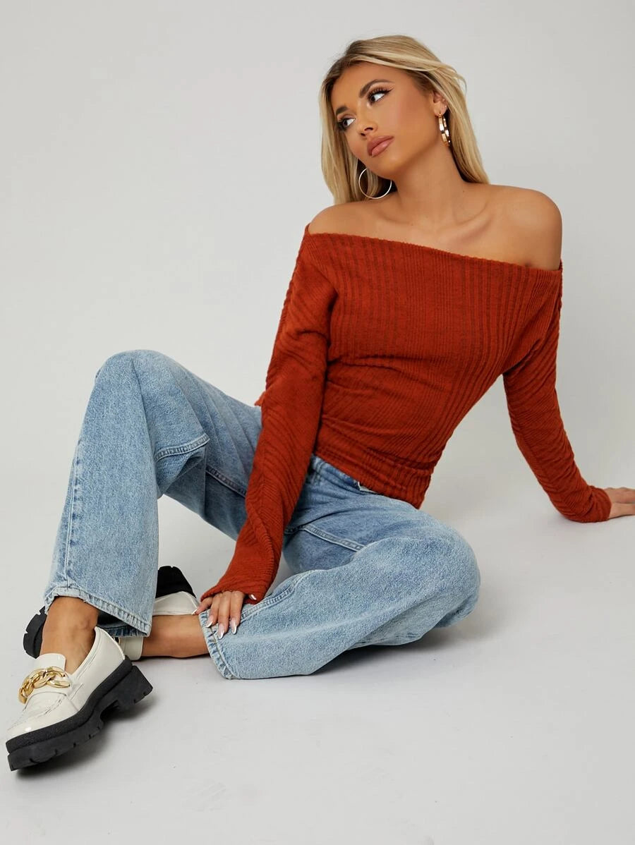 SHEIN Asymmetrical Neck Rib-knit Tee