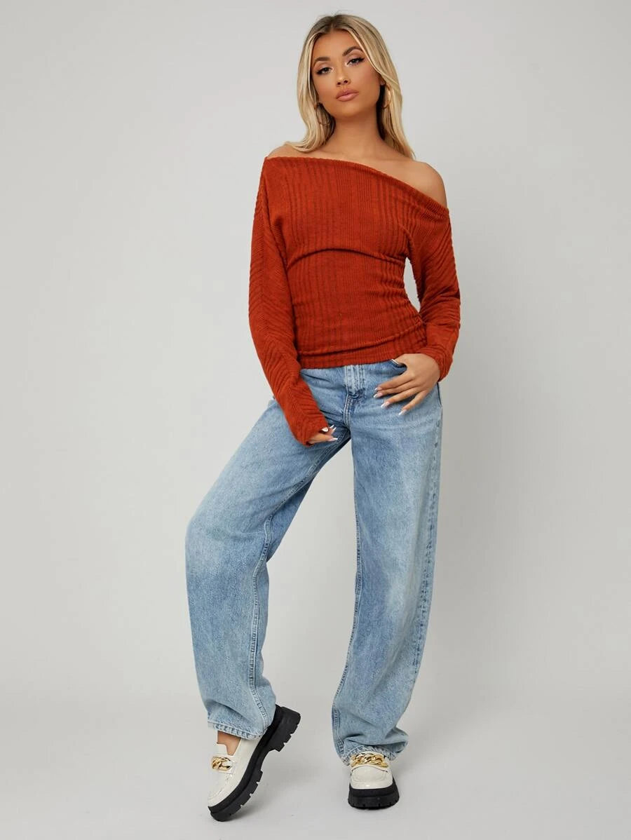 SHEIN Asymmetrical Neck Rib-knit Tee