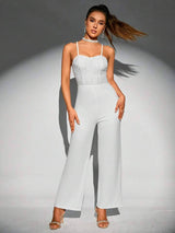 SHEIN BAE Contrast Sequin Wide Leg Cami Jumpsuit